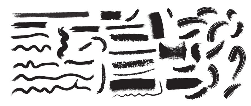 Collection of diverse hand drawn brush strokes and textural elements for artistic design applications