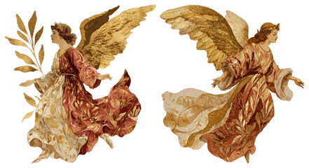 Obraz premium PNG Golden angels with elegant wings, element set on transparent background