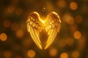 Fototapeta premium Golden angel wings glowing.