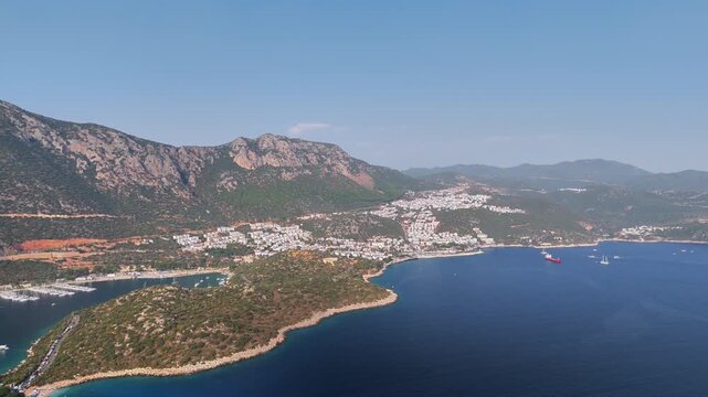 Aerial Panorama of Kas Harbor, Town Center, and Mediterranean Coastline