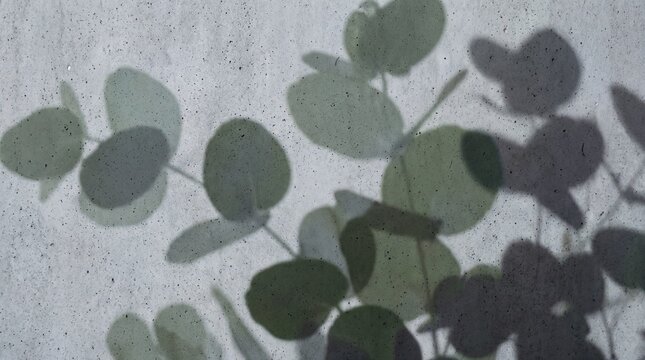 Eucalyptus Leaves Shadow on Concrete Wall Background