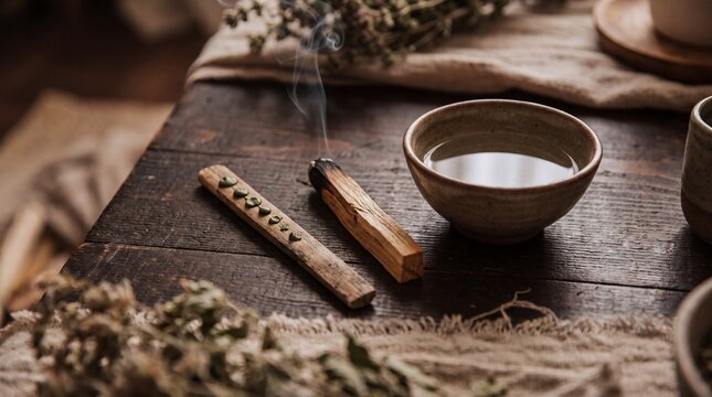 Traditional Kambo Stick and Palo Santo on Rustic Wood for Holistic Wellness Website Hero