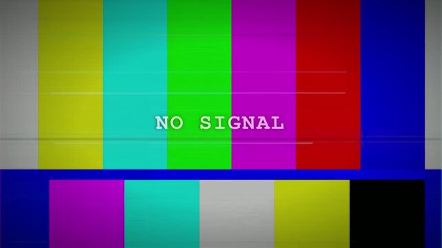 Retro Television Test Pattern with No Signal Text and Digital Glitch Distortion Effects
