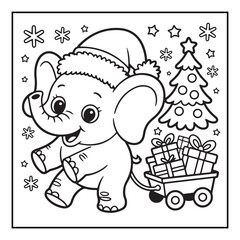 Obraz premium Bold-Easy Cute Christmas Coloring Pages, Vectors, Black-White, Line Art Illustration, Cute Christmas Element, Christmas Coloring Pages, Christmas Coloring Book, 8.5x8.5