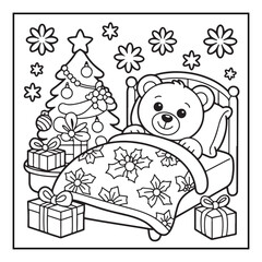 Obraz premium Bold-Easy Cute Christmas Coloring Pages, Vectors, Black-White, Line Art Illustration, Cute Christmas Element, Christmas Coloring Pages, Christmas Coloring Book, 8.5x8.5