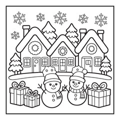 Obraz premium Bold-Easy Cute Christmas Coloring Pages, Vectors, Black-White, Line Art Illustration, Cute Christmas Element, Christmas Coloring Pages, Christmas Coloring Book, 8.5x8.5