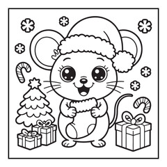Obraz premium Bold-Easy Cute Christmas Coloring Pages, Vectors, Black-White, Line Art Illustration, Cute Christmas Element, Christmas Coloring Pages, Christmas Coloring Book, 8.5x8.5
