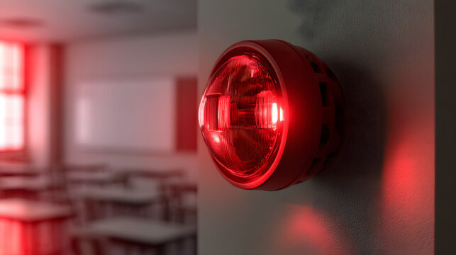 The classroom alarm illuminated red as part of safety and security protocols