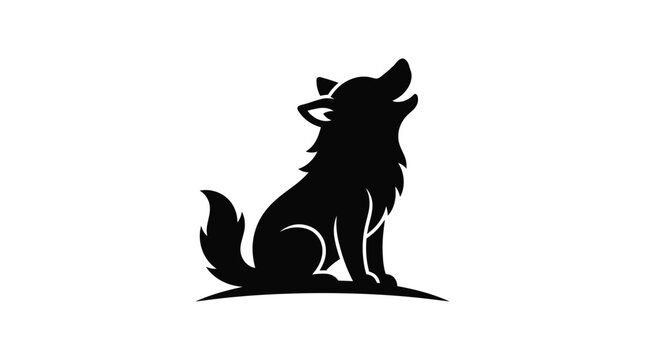 A howling wolf silhouette against a white background