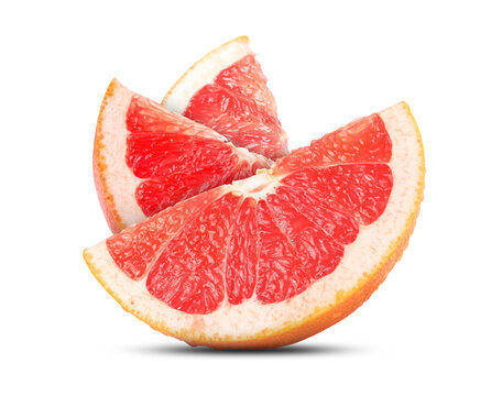 Fresh juicy grapefruit wedges isolated on white