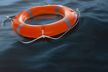 Bright lifebuoy floating on sea. Rescue gear © New Africa