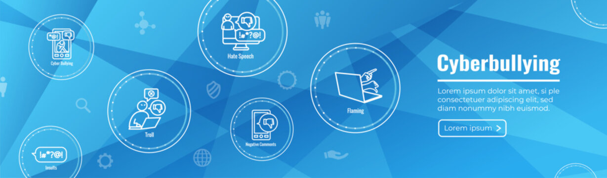 Cyber Bullying Icon Set w Web Header Banner