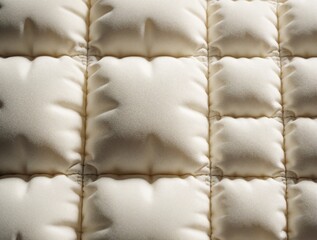 Obraz premium Cream colored quilted fabric features puffy square patterns stitched with visible thread. Textile shows soft texture, geometric design, suitable for backgrounds craft projects. Simple elegance