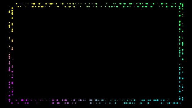 Neon loop frame glow dot border, Neon loop frame glow dot border,  vibrant running dots edge animation on black background, abstract light frame with purple blue gradient glow. 4k video