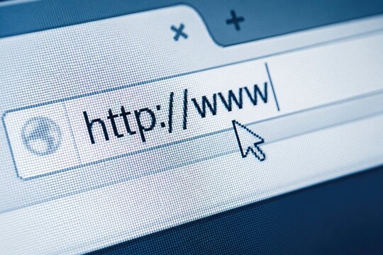 Close Up of Web Browser Address Bar with HTTP and WWW Text, Internet Search, Website URL, Online Navigation, Digital Technology, Web Connection, Domain Access and World Wide Web Concept