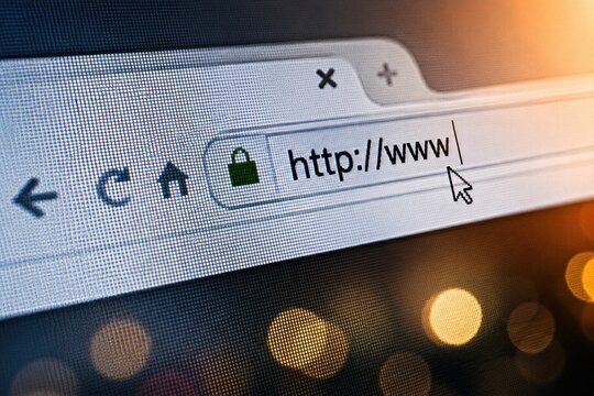 Close Up of Web Browser Address Bar with HTTPS and WWW Text, Internet Search, Website URL, Online Navigation, Cybersecurity, Digital Technology and World Wide Web Connection Concept
