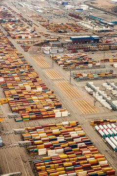 Aerial view of Commercial Shipping Port with Containers and International Trade. Bremerhaven, Germany