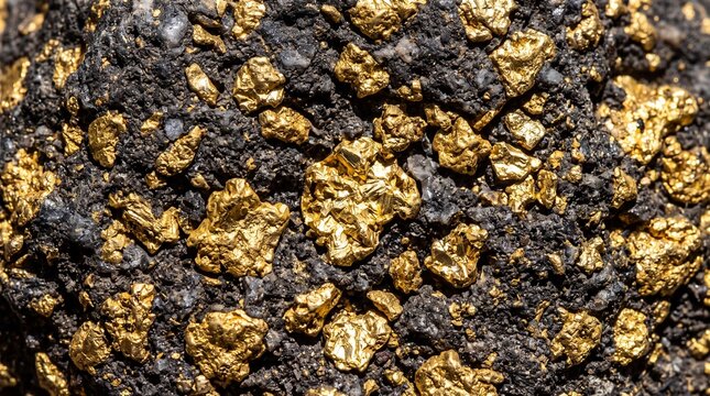 Raw Gold Ore Embedded in Dark Mineral Rock
