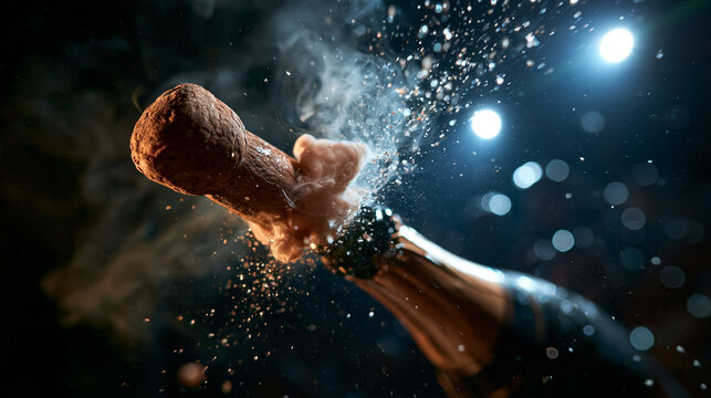 Champagne Cork Popping with Smoke and Spray at Celebration