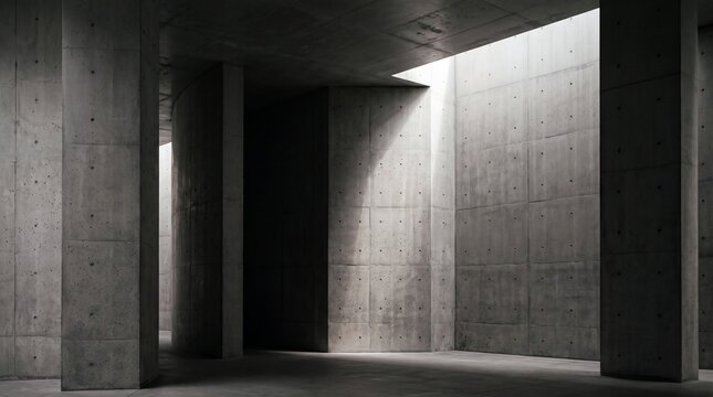 Modern Brutalist Concrete Interior with Natural Sunlight