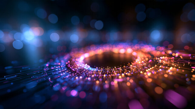 Futuristic Data Ring Glowing with Optical Fiber Particles