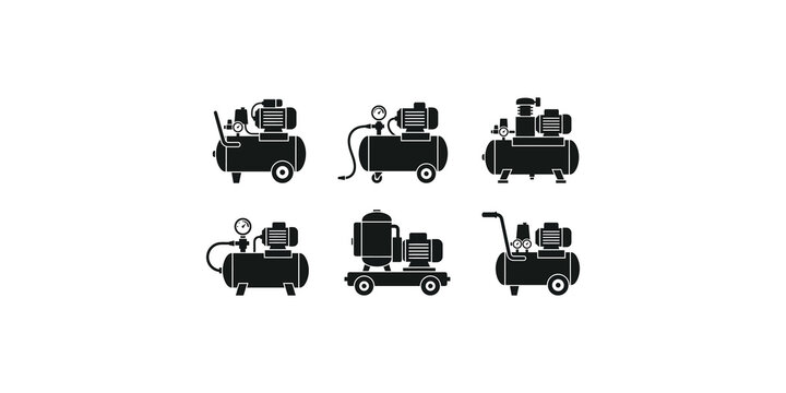 Air compressor machine collection for industrial workshops and construction maintenance equipment branding.