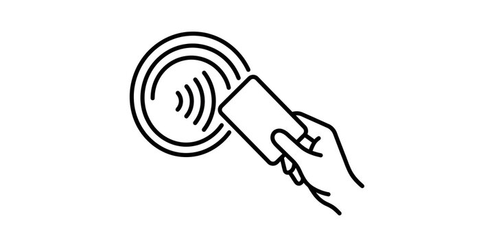 Contactless payment card reader icon in black line art for mobile payment and security authentication systems.