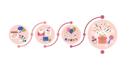 Fototapeta premium Party planning underway for a gender reveal event with decorations in pink and blue colors, balloons, confetti, and gifts