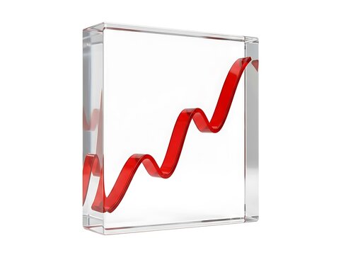3d red upward growth trend line chart