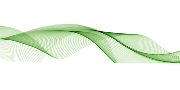Green abstract wave, green wave melody lines on white background, Transparent horizontal green wave on white.