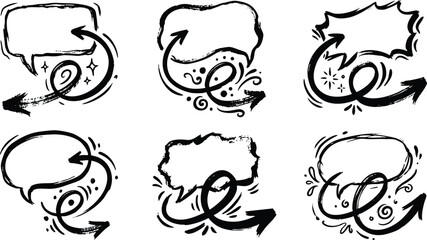 Fototapeta premium Hand drawn speech bubbles with swirly arrows