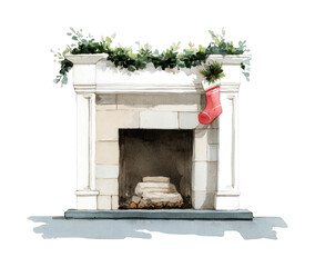 Fototapeta premium PNG Cozy festive fireplace illustration.