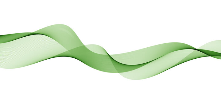 Illustration of curved flow of green abstract wave motion. Transparent green wave.
