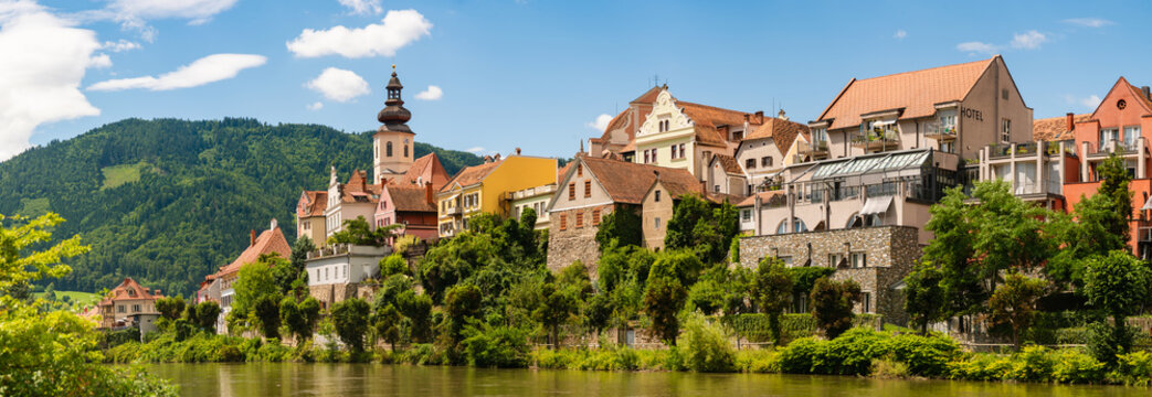 Frohnleiten Waterfront and Church Panorama