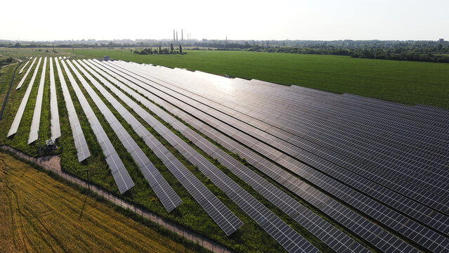 Solar panel field generating clean electricity, promoting renewable energy and sustainable power development