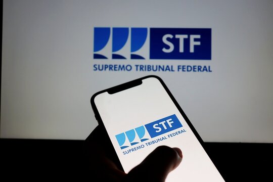 Salvador, Brazil - September 17, 2026: Supremo Tribunal Federal (STF) logo on screen. Brazilian justice, judicial system, and federal government institutions. Brazilian STF logo. 