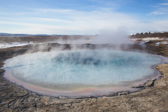 Strokkur geyser in Haukadalur geothermal area Iceland before eruption