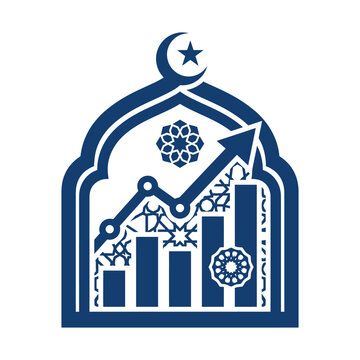 Islamic finance logo with growth chart and mosque arch, halal banking investment icon, sharia compliant business vector