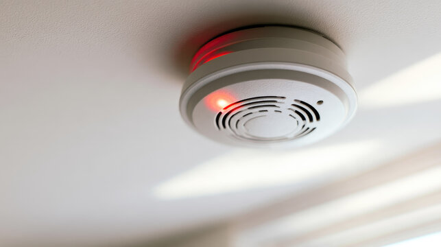 Carbon monoxide detector ceiling alarm warning red indicator white circular mounted drywall interior safety