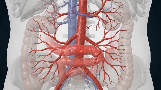 Mesenteric Ischemia Showing Reduced Arterial Blood Flow to Small Intestine for Medical Education