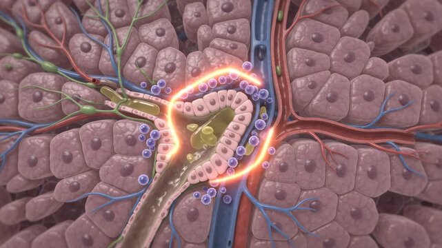 Primary Biliary Cholangitis Visualization Showing Small Bile Duct Loss for Medical Education