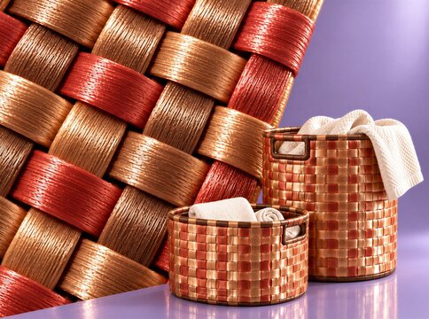 Woven polypropylene texture is a durable material for household storage baskets.