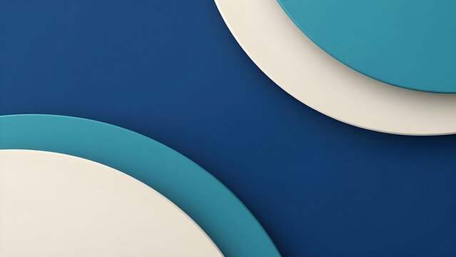 Abstract image featuring overlapping white and aqua blue circular shapes on a dark blue background, with strong geometric composition and flat lighting.