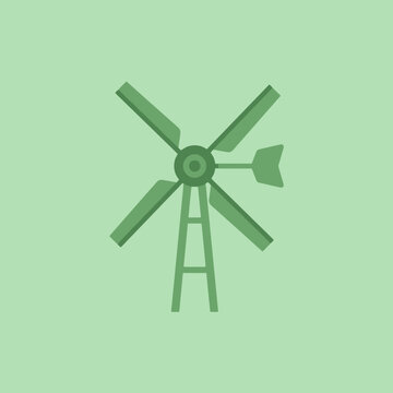 A simple green icon of a traditional farm windmill structure