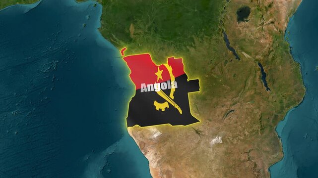 Angola 3D satalite veiw Map 4K with National Flag and Geographic Borders by after effect