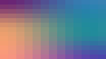 Fototapeta premium Minimalist digital pixel art background with a smooth color gradient shifting from purple to blue and orange, offering a clean and modern aesthetic for tech and design projects.