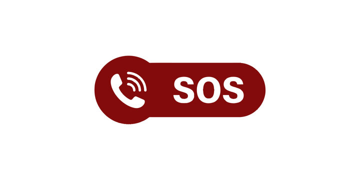 SOS emergency call button with red circular graphic for urgent assistance and rapid rescue communication.