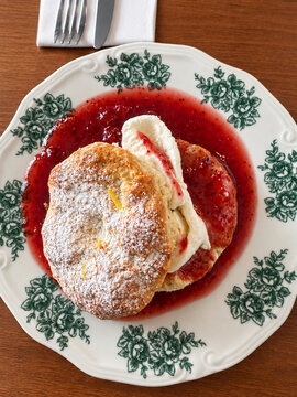 English scone clotted cream and strawberry jam