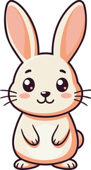 Fototapeta premium Adorable Cartoon Bunny Character Sitting Upright with Soft Pink Ears and Gentle Expression, Cute Rabbit Illustration Isolated on White Background for Children's Books, Nursery Decor, and Easter