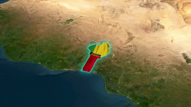 Benin 3D 4K Map Animation with National Flag and Geographic Borders satalite Map veiw by after effect